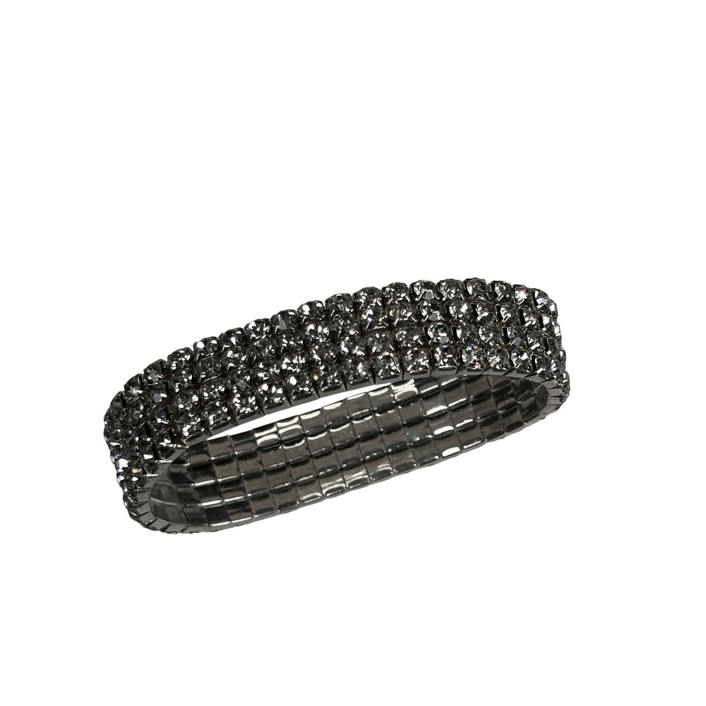 Sparkling Rhinestone Stretch Bracelet Silver Tone Glamorous Statement
